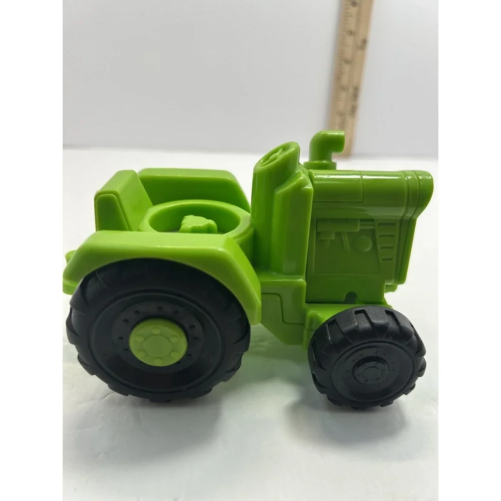 Fisher-Price Green Tractor Toy Vehicle Black Wheels Smiling Face Kids Farm Play